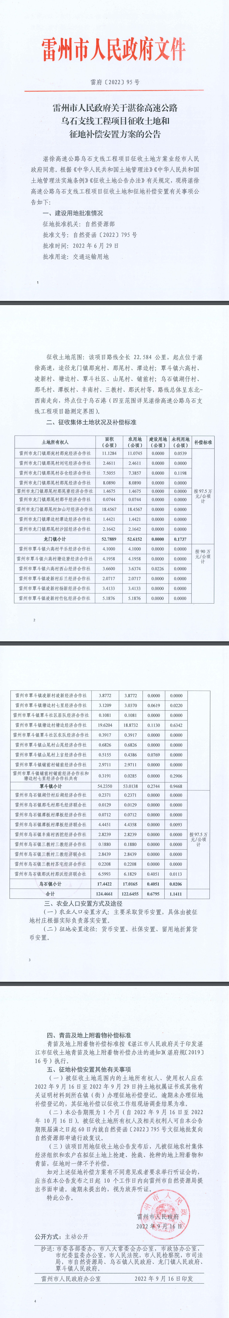 雷州市人民政府關(guān)于湛徐高速公路烏石支線工程項目征收土地和征地補償安置方案的公告.jpg